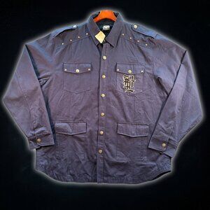 Blac Label Embroidered Skulls Never Worn Navy Blue Guayabera Shacket Men's 4X